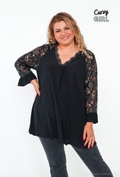 Picture of CURVY GIRL V NECK TOP WITH LACE SLEEVES